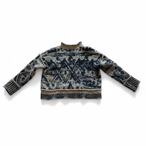 Pilcro Geometric Blue and Tan Crewneck Sweater